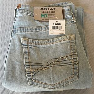 New Ariat M7 Classic Rise Slim Fit Straight Leg Light Blue Jeans Size 31x38